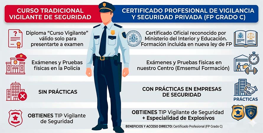 Comparativa Curso Tradicional vs Certificado Profesional FP Grado C Emsemul